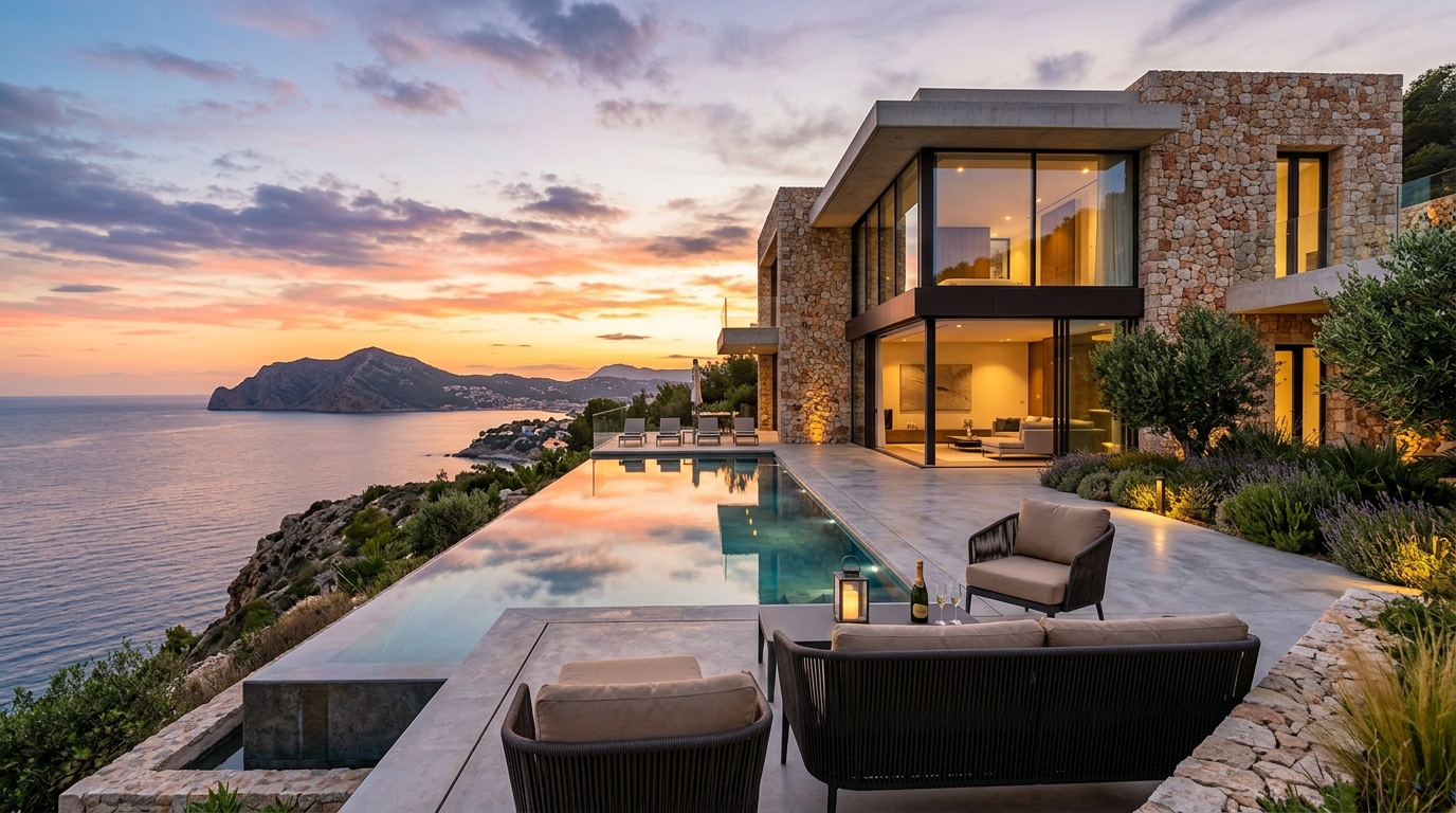 Villa de lujo al atardecer en Costa Blanca